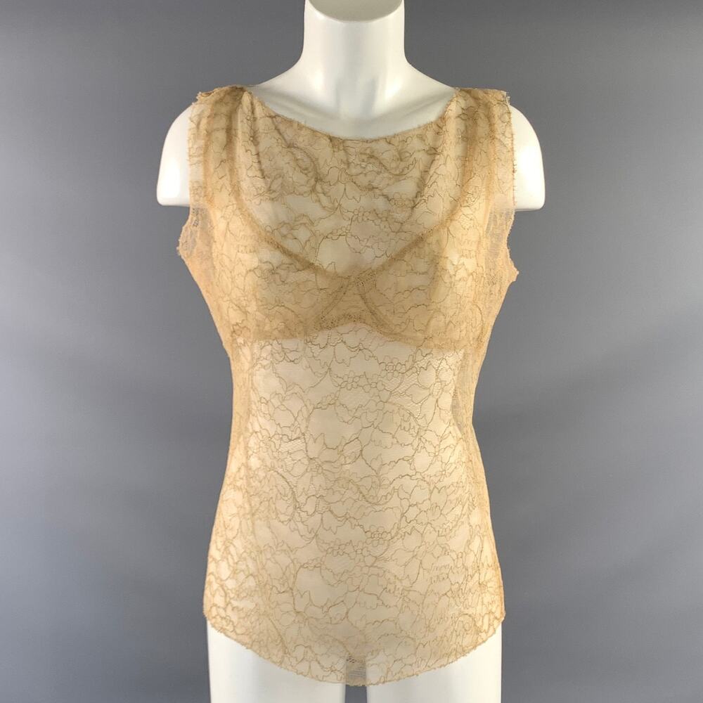 CHANEL Size 6 Beige Tan Rayon Blend Lace See Through Casual Top